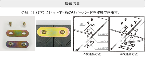 接続治具 / 金具（上）（下）2セットで4枚のリピーボードを接続できます。